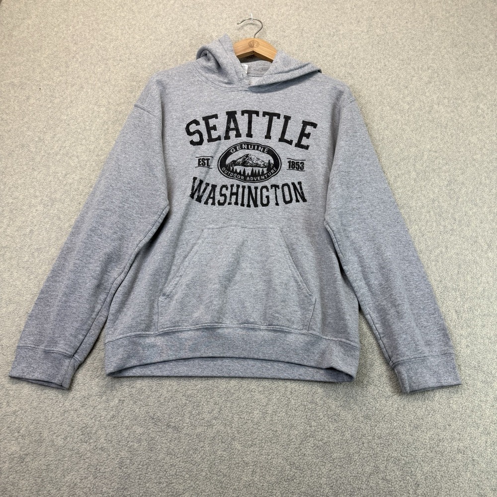 Seattle Washington Gray Pullover Hoodie Adult Small Mountain Outdoor Graphic